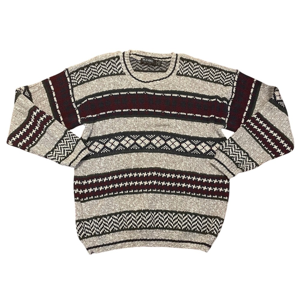 Vintage Scandia Crewneck Sweater Med Cotton Nordic Fair Isle 90s Made in USA‎